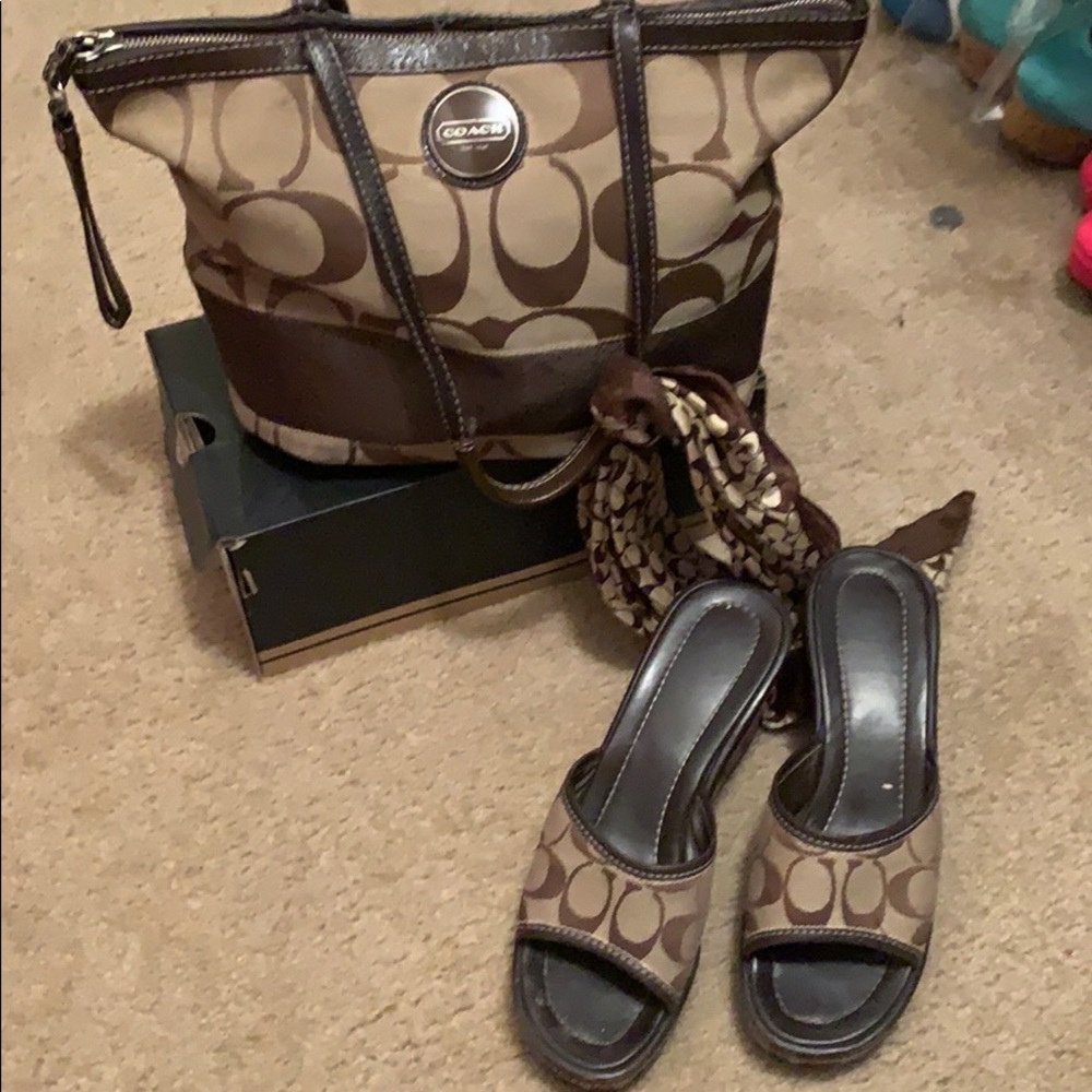 Authentic Coach wedges with hobo bag